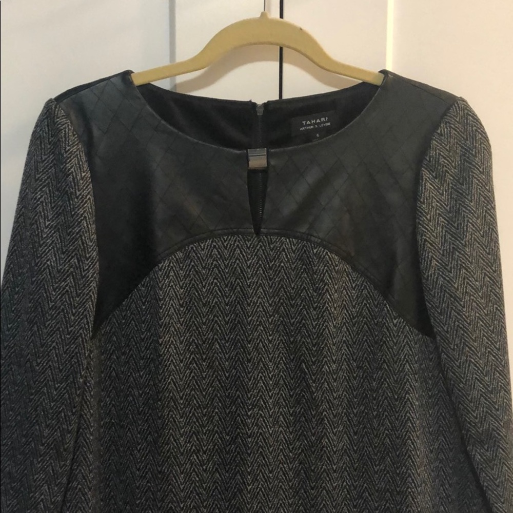 Tahari Shift Dress with Leather Detail 6